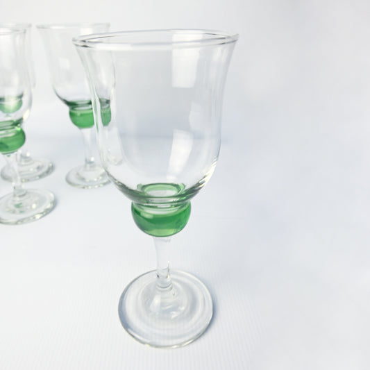 Set Vintage Emerald Green Bobble Wine Glasses