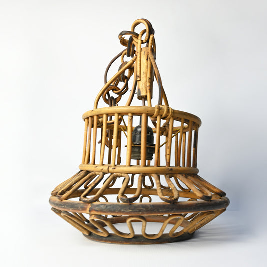 Vintage 60s Bamboo and Rattan Pendant Chandelier