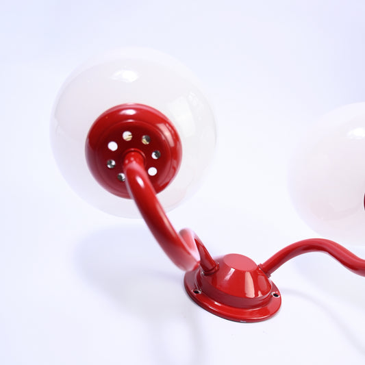 Set of two Red double wall sconce with glass globes