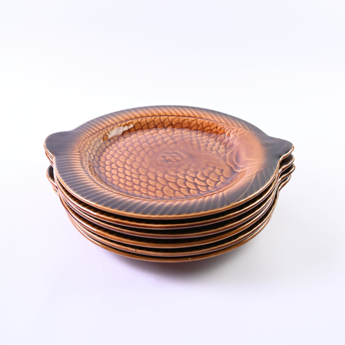 Set of 6 Brown Fish Plates