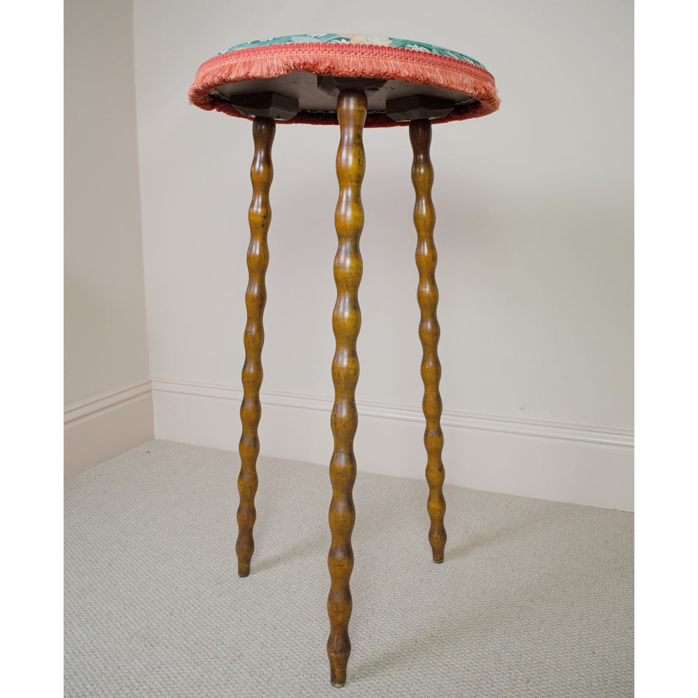 Beautiful Upholstered French Bobbin Stool