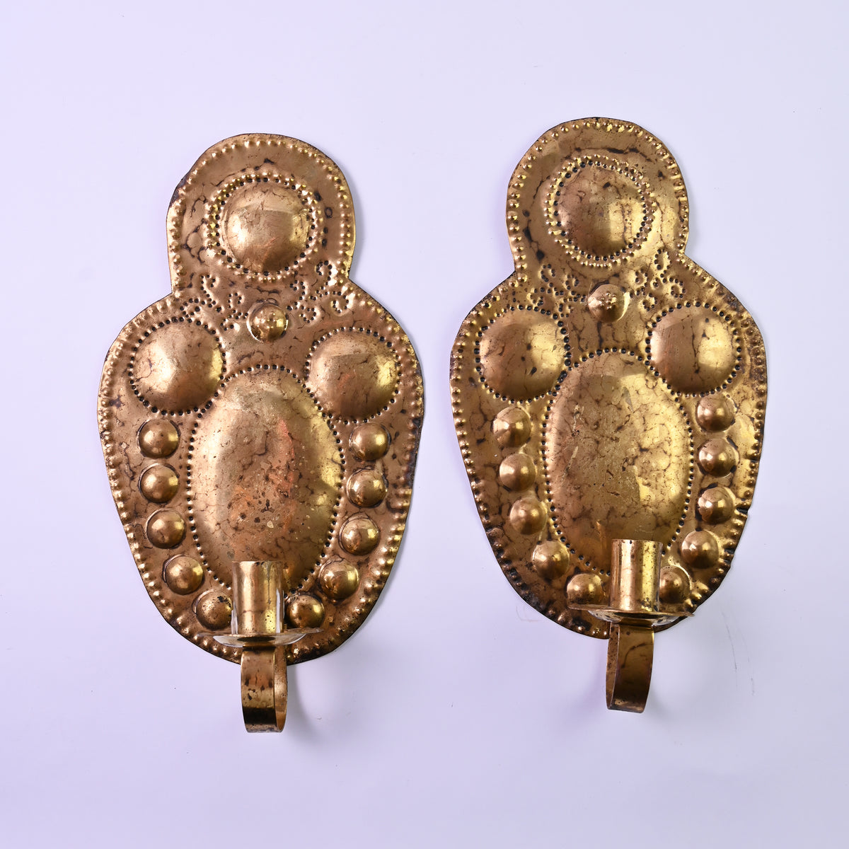 Set of Two Pressed Brass Wall Sconces