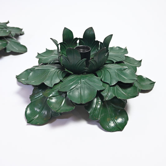 Pair of  Green Leaf Toleware Wall Lights