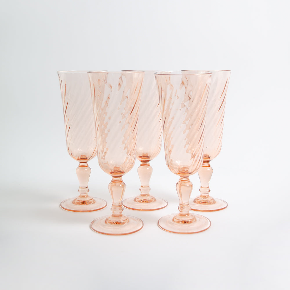 Set Pink swirl Champagne Flutes