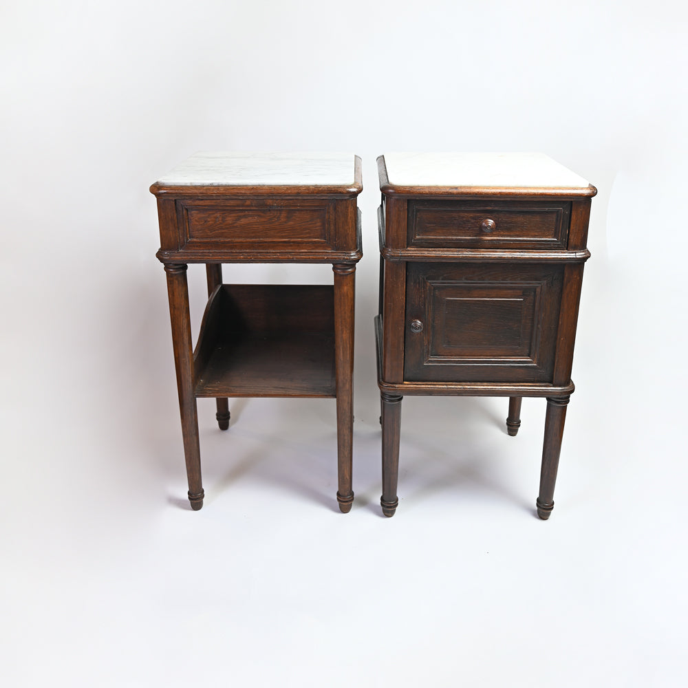Pair of Cherry Wood and Marble side tables