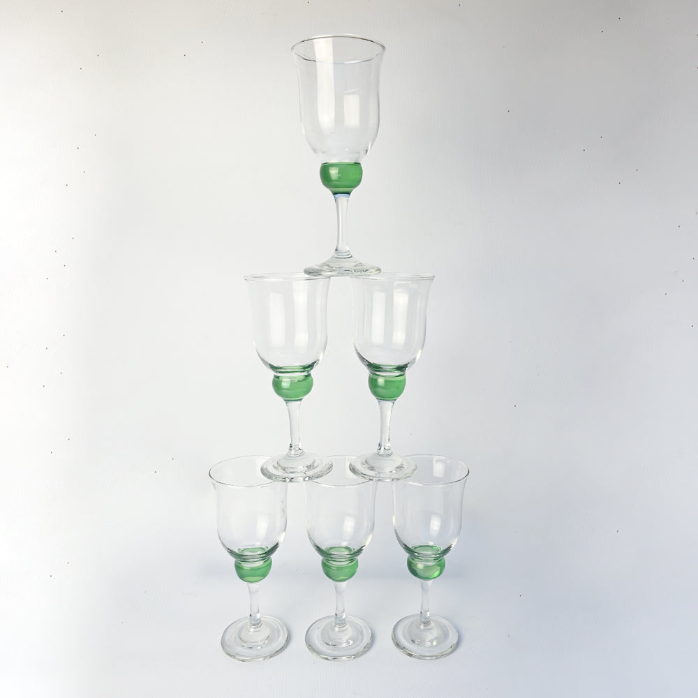 Set Vintage Emerald Green Bobble Wine Glasses