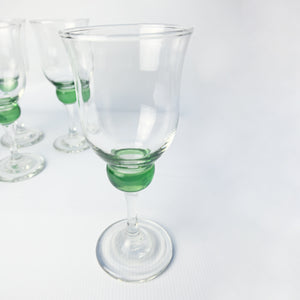 Set Vintage Emerald Green Bobble Wine Glasses
