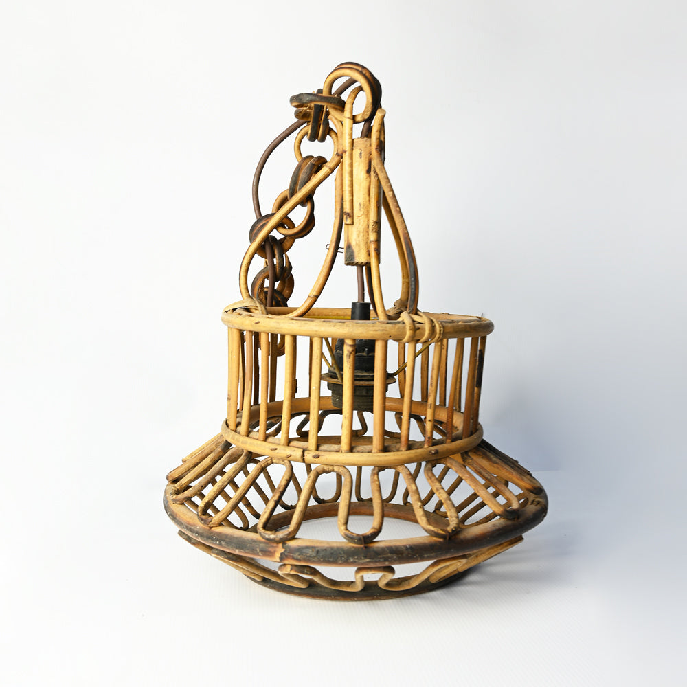 Vintage 60s Bamboo and Rattan Pendant Chandelier