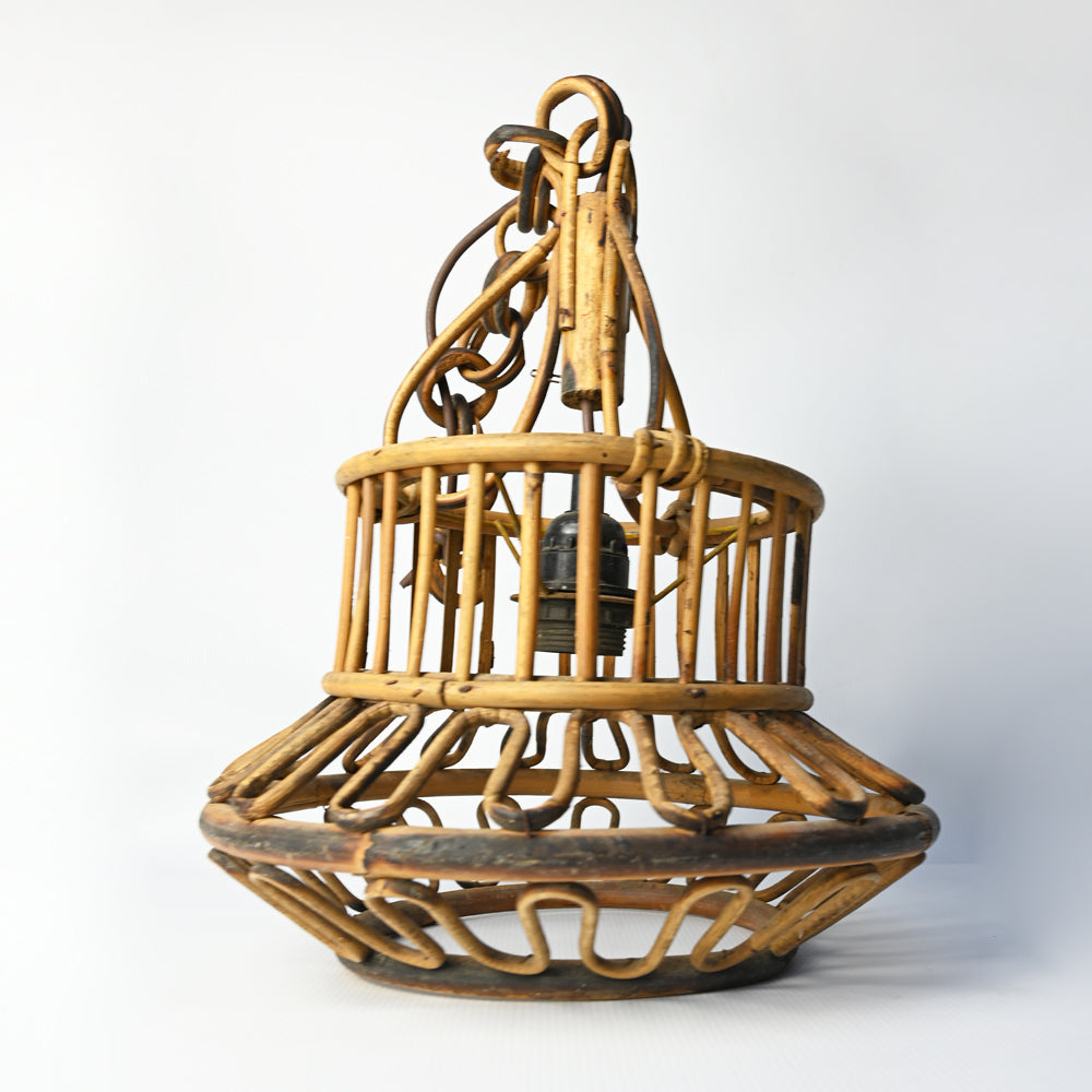 Vintage 60s Bamboo and Rattan Pendant Chandelier