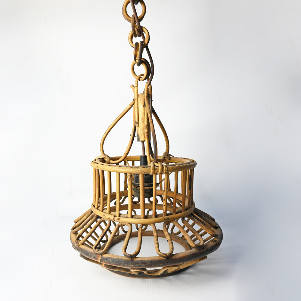 Vintage 60s Bamboo and Rattan Pendant Chandelier