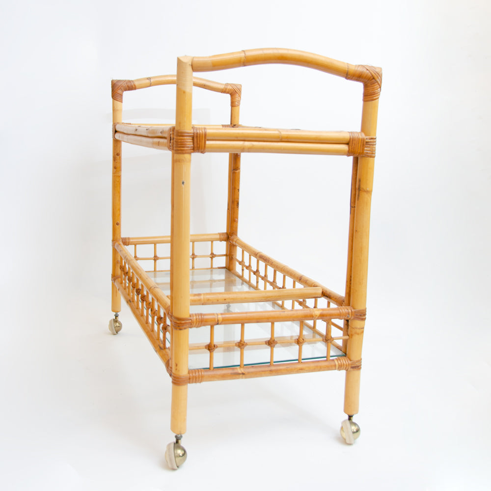 Mid Century Bamboo Drinks Trolley