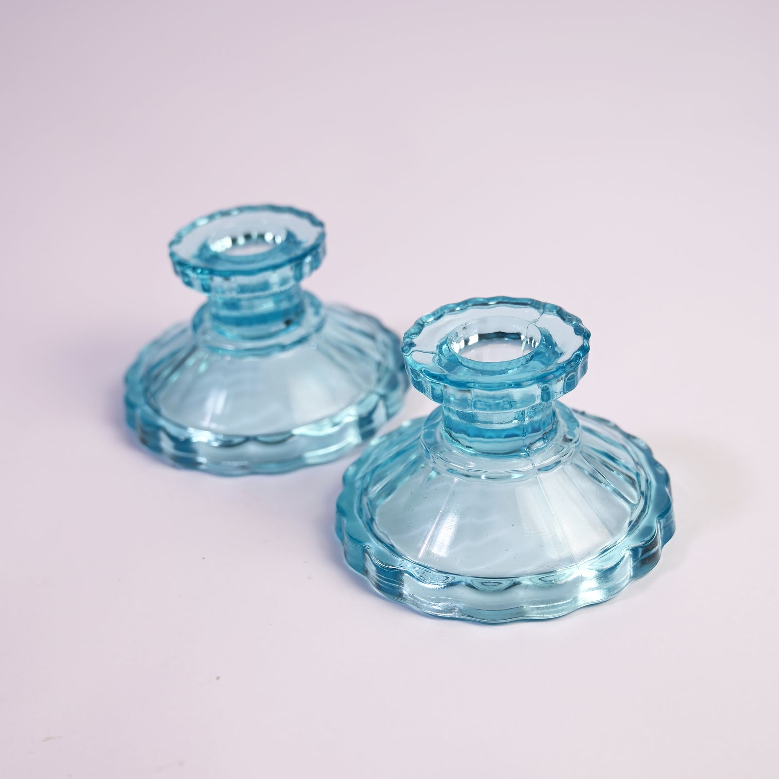 Scalloped Glass Candle Stick Holders