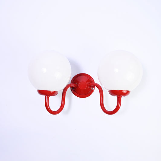 Set of two Red double wall sconce with glass globes