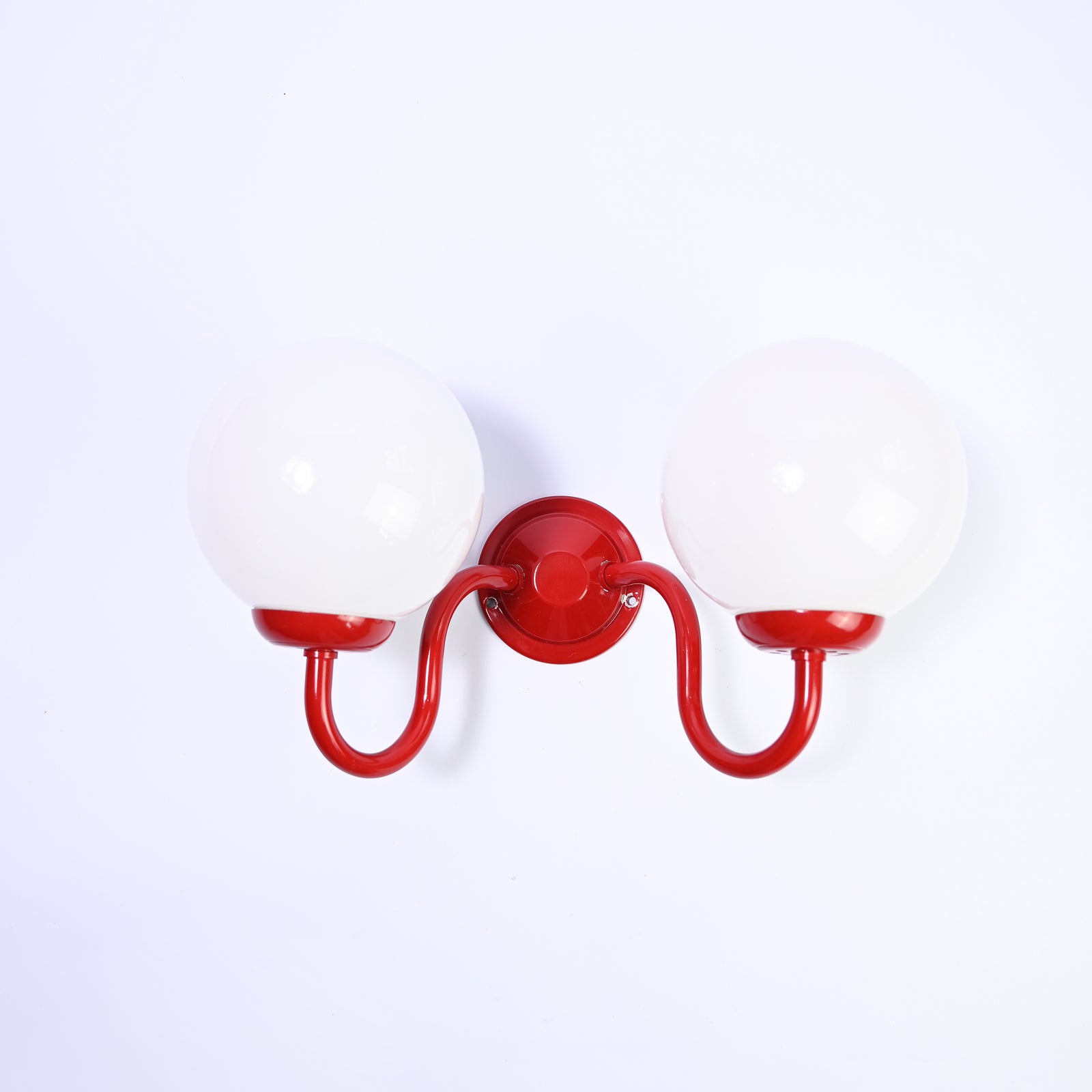 Set of two Red double wall sconce with glass globes