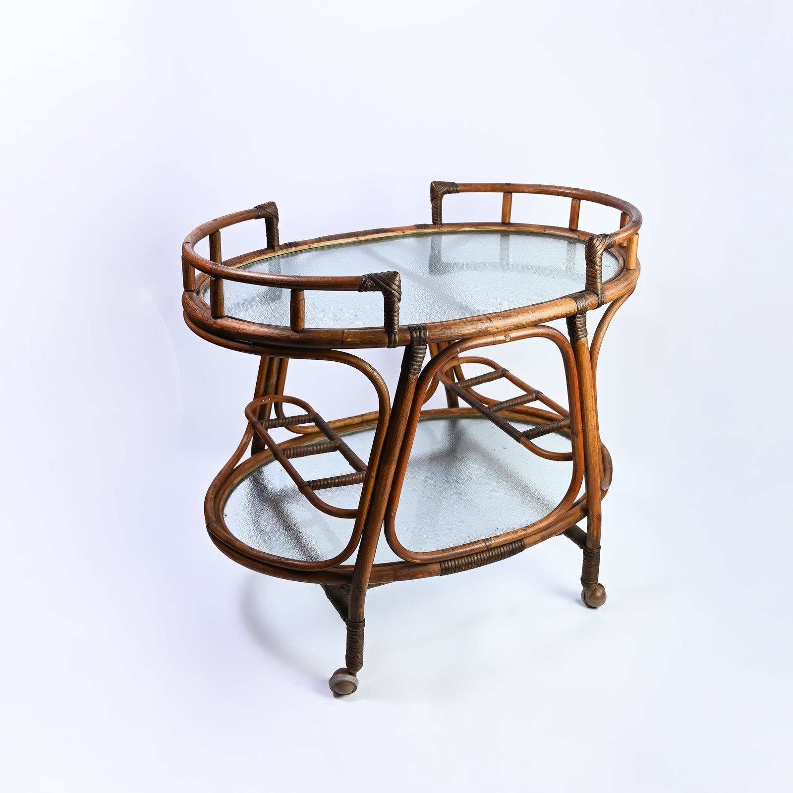 Art Deco Bamboo and Glass Drinks Trolley