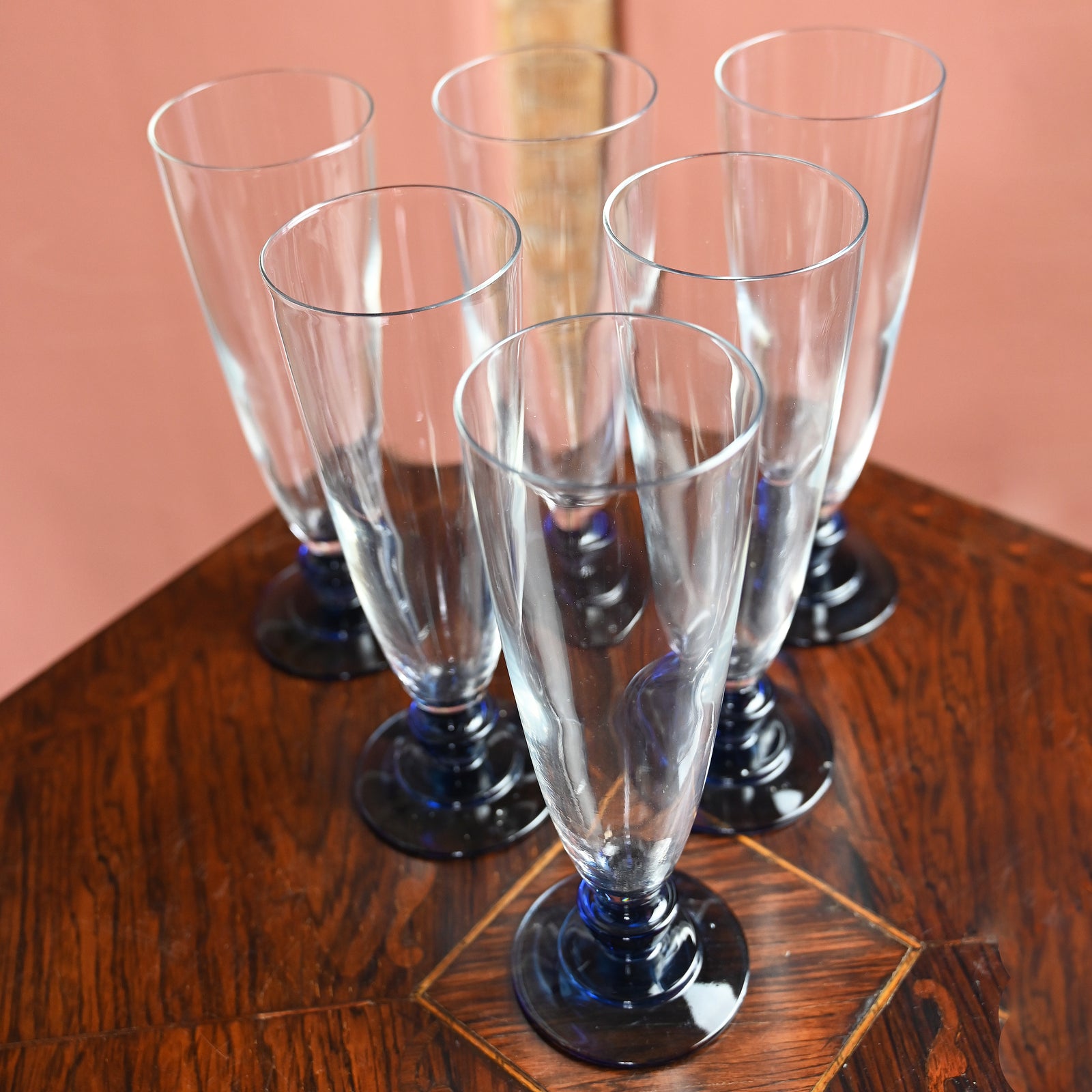Set Blue Stemmed French Champagne Flutes