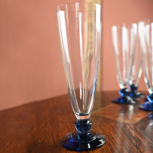 Set Blue Stemmed French Champagne Flutes