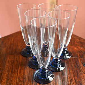 Set Blue Stemmed French Champagne Flutes