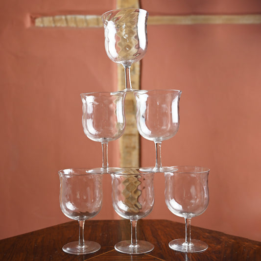 Set of Six Small Twisted Wine Glasses