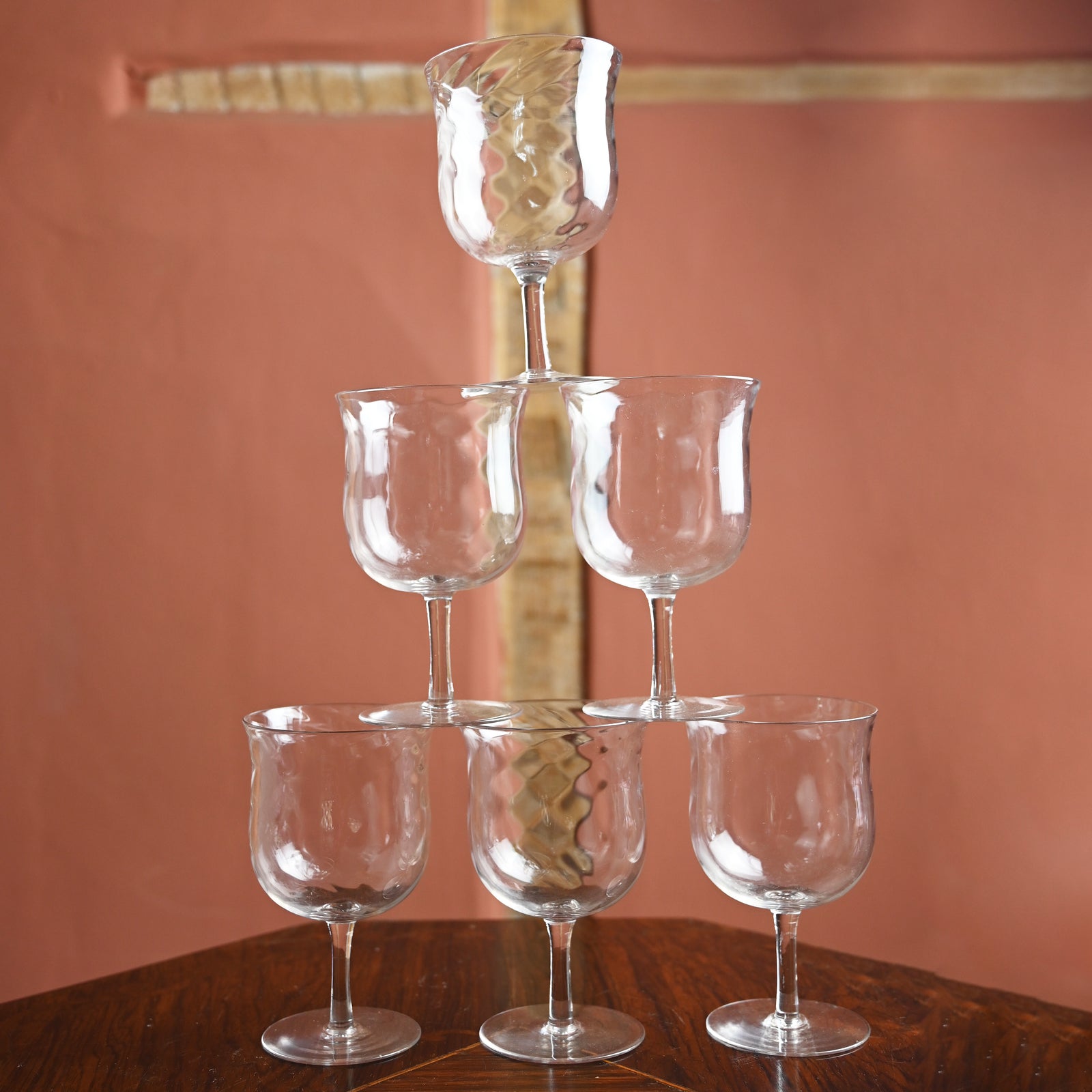 Set of Six Small Twisted Wine Glasses