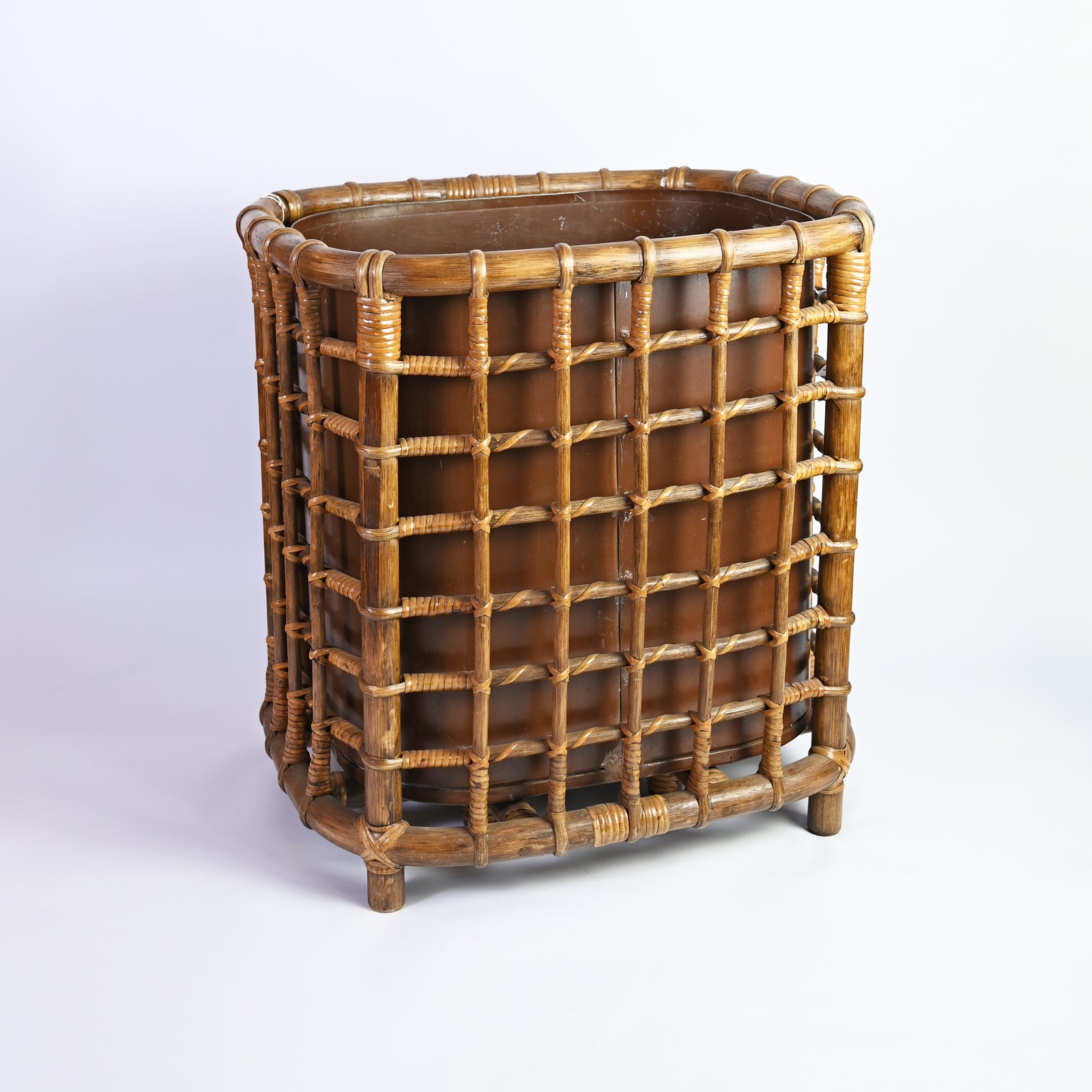Large Copper and Bamboo Storage Basket