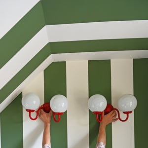 Set of two Red double wall sconce with glass globes
