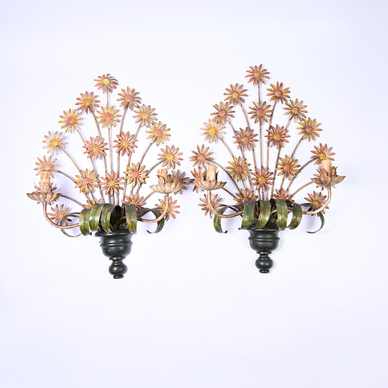 Pair of Stunning Floral Toleware Wall Sconces
