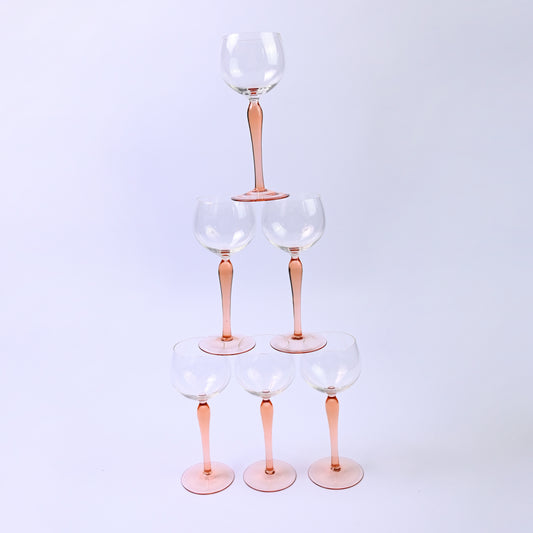 Set of Peach Luminarc Hock Wine glasses