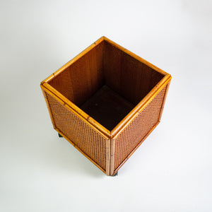 Mid-Century Bamboo and Wicker Planter