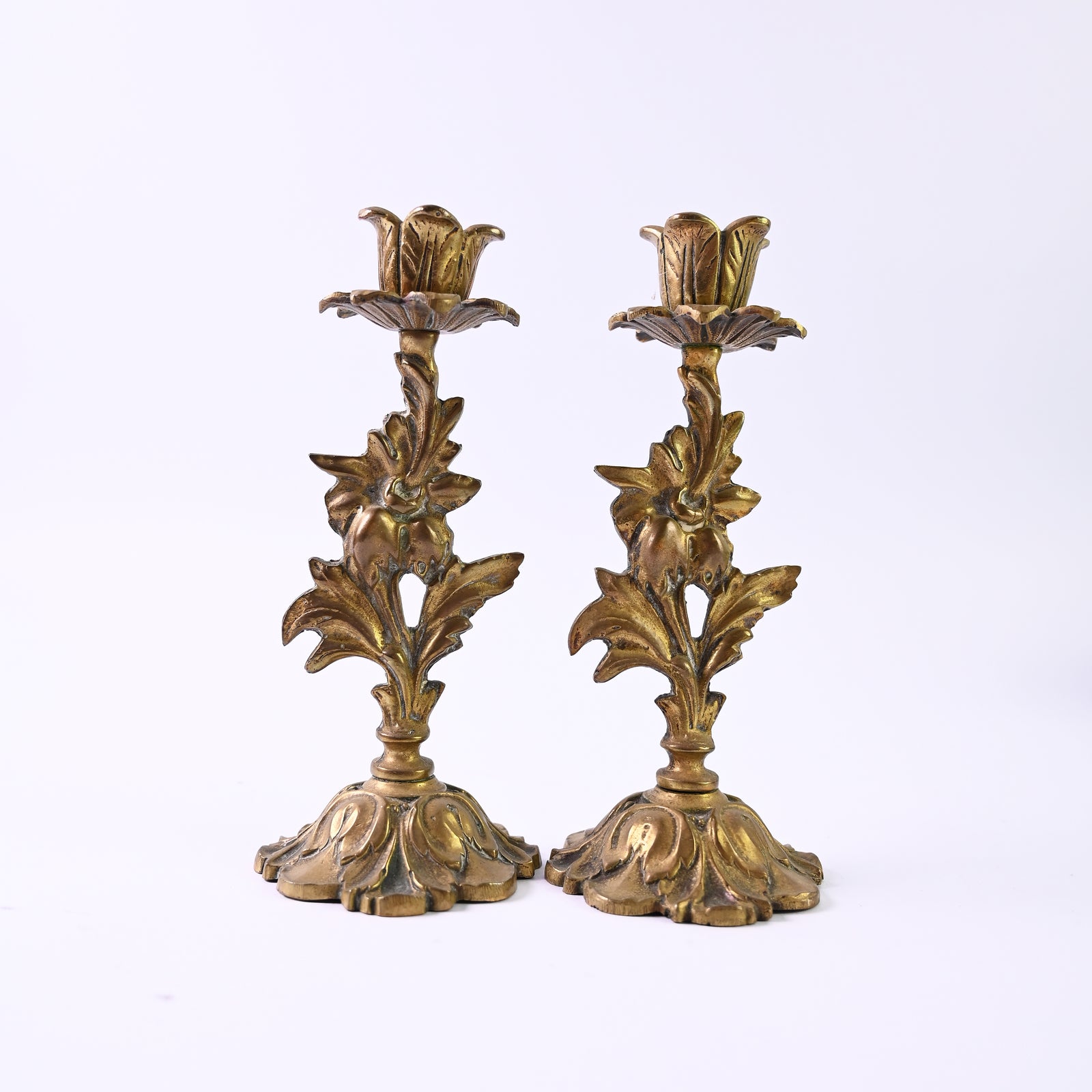 Brass Floral Candlestick Holders