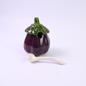 Vintage Aubergine pot with Lid