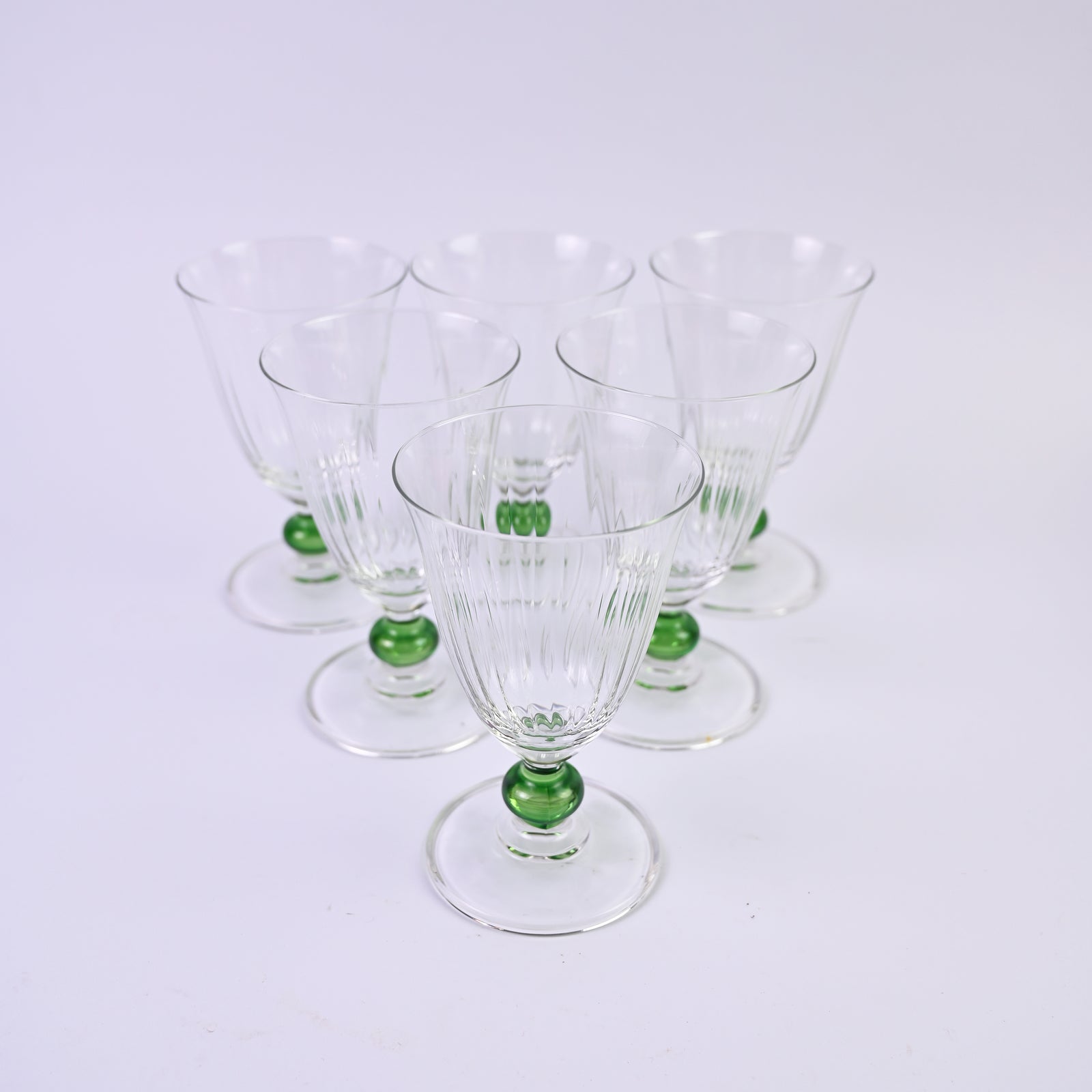Set of Six Glasses with olive Ball Stem