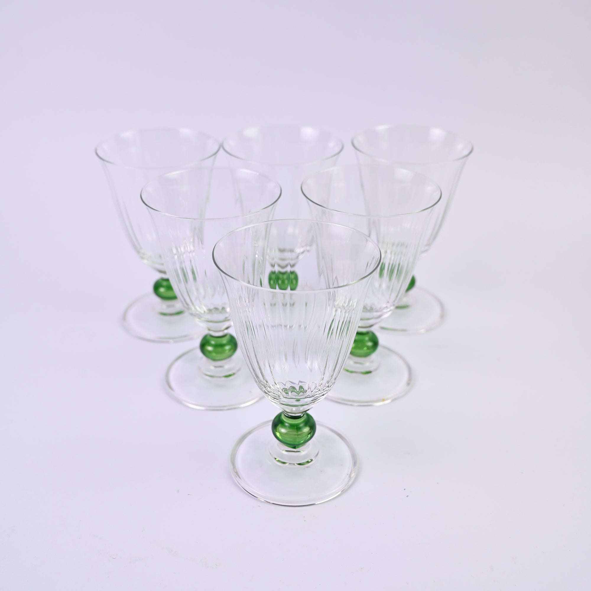 Set of Six Glasses with olive Ball Stem