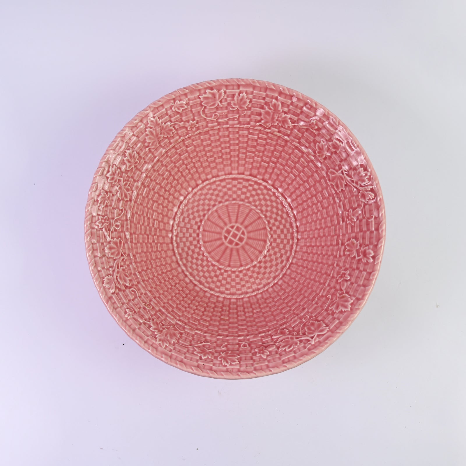 Large Pink Bordallo Pinheiro Basketweave Bowl