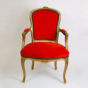 Pair of Louis XV style Armchairs in Burnt Orange Velvet