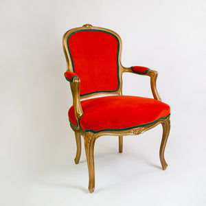 Pair of Louis XV style Armchairs in Burnt Orange Velvet