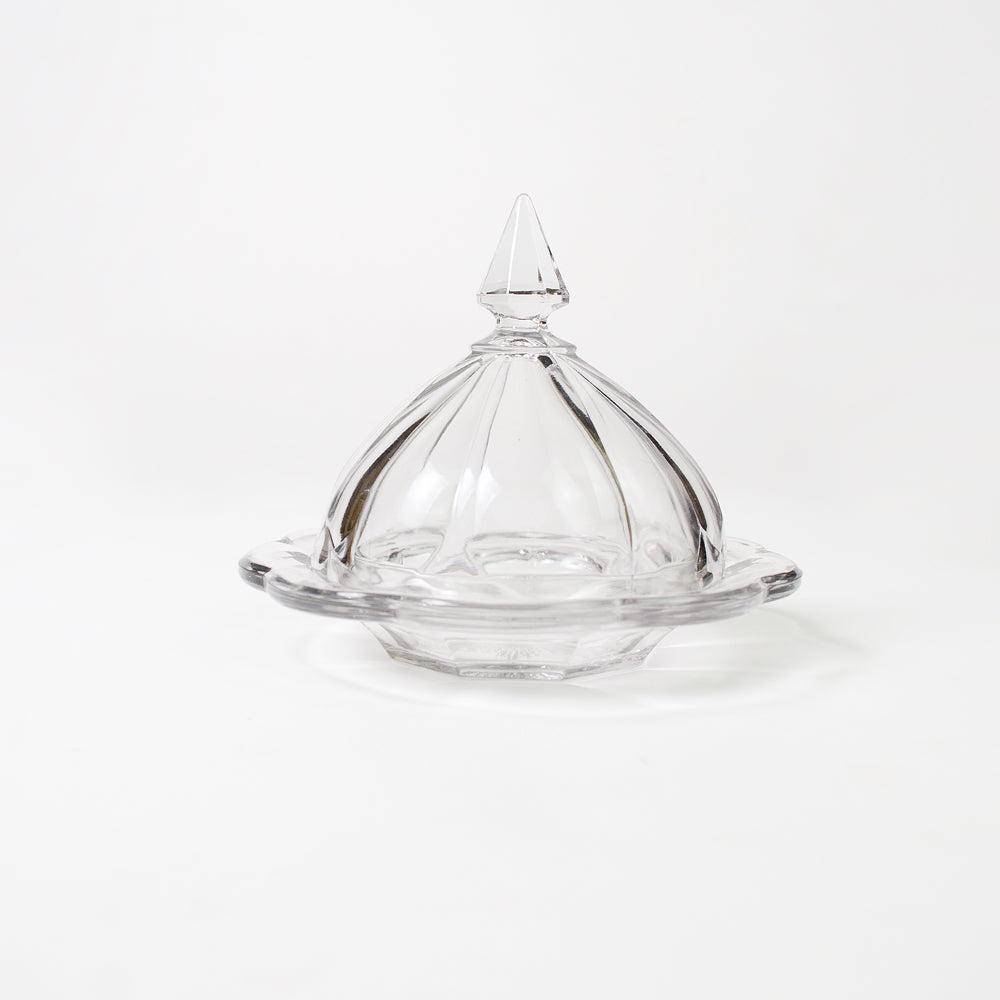 French Scalloped Glass Butter Dish