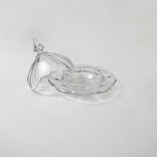 French Scalloped Glass Butter Dish