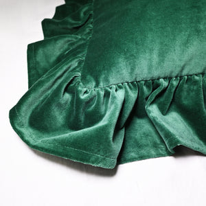 Luxurious velvet ruffle edged cushion
