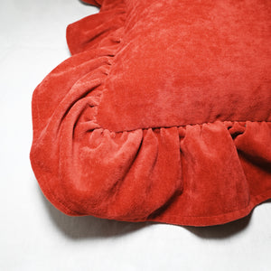 Luxurious velvet ruffle edged cushion