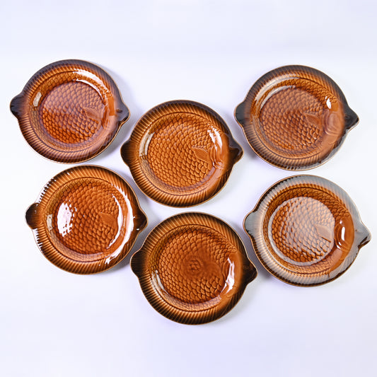 Set of 6 Brown Fish Plates