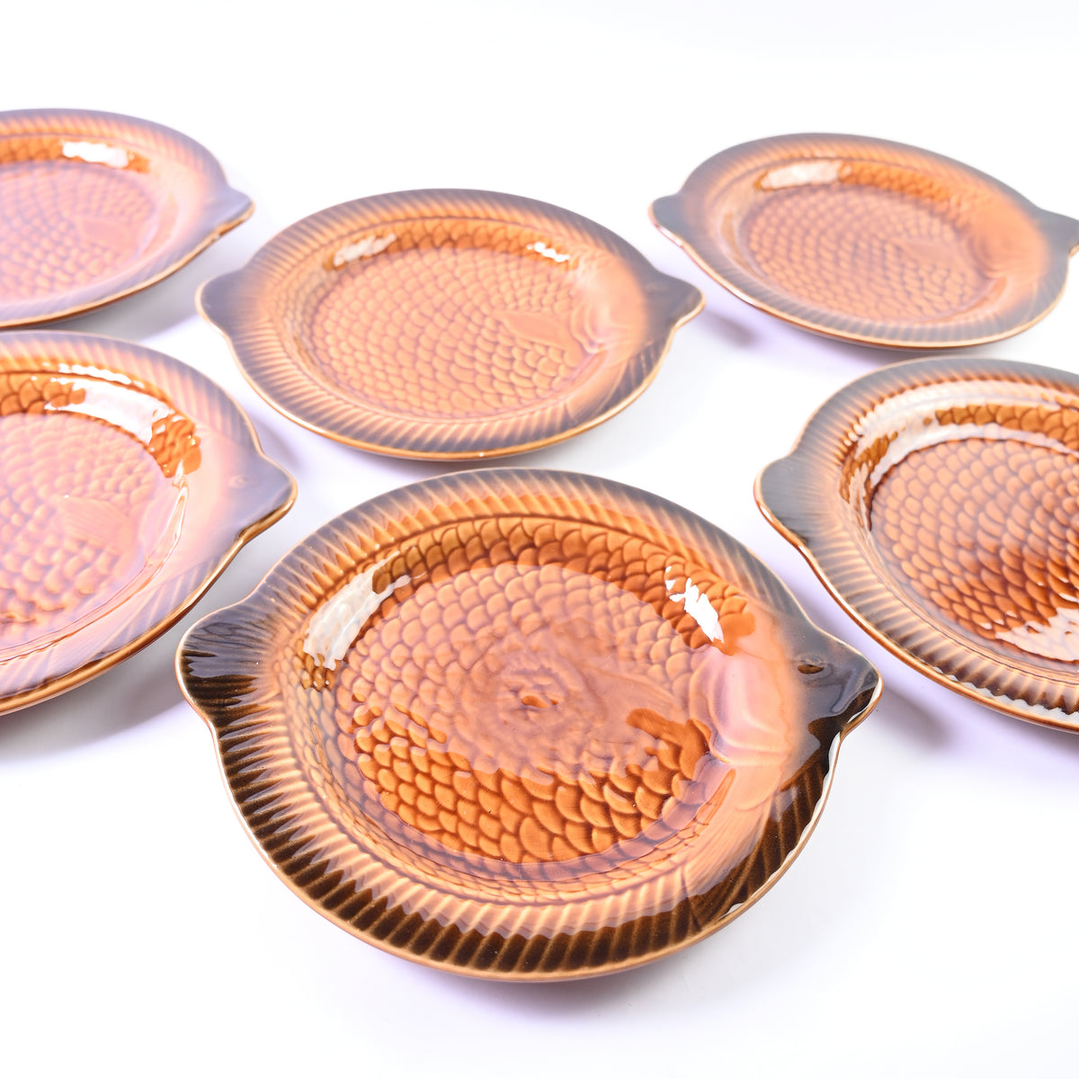 Set of 6 Brown Fish Plates