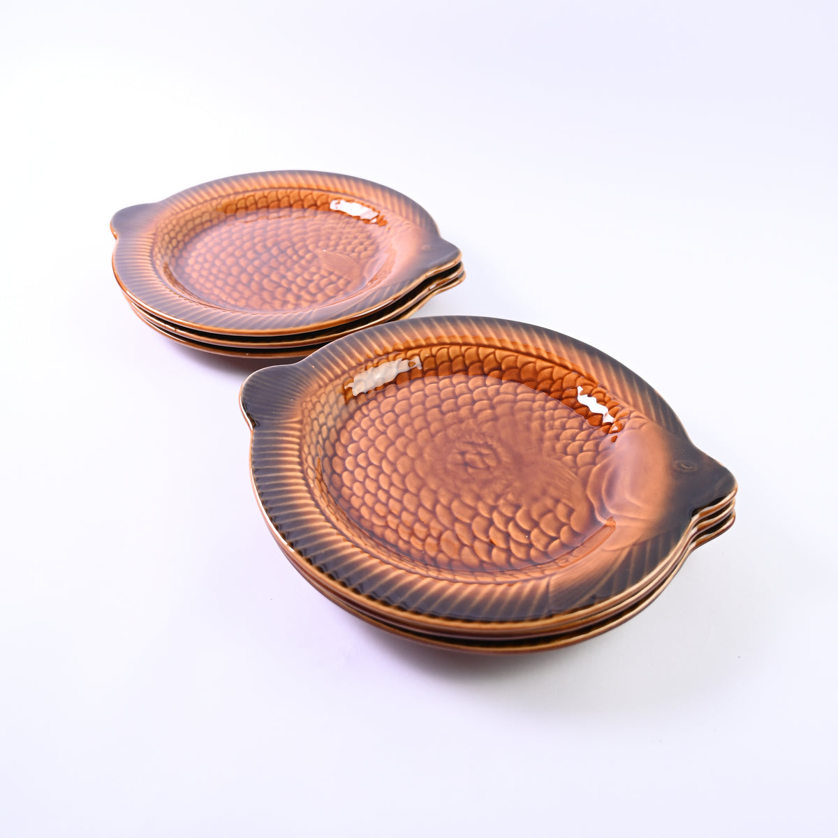 Set of 6 Brown Fish Plates