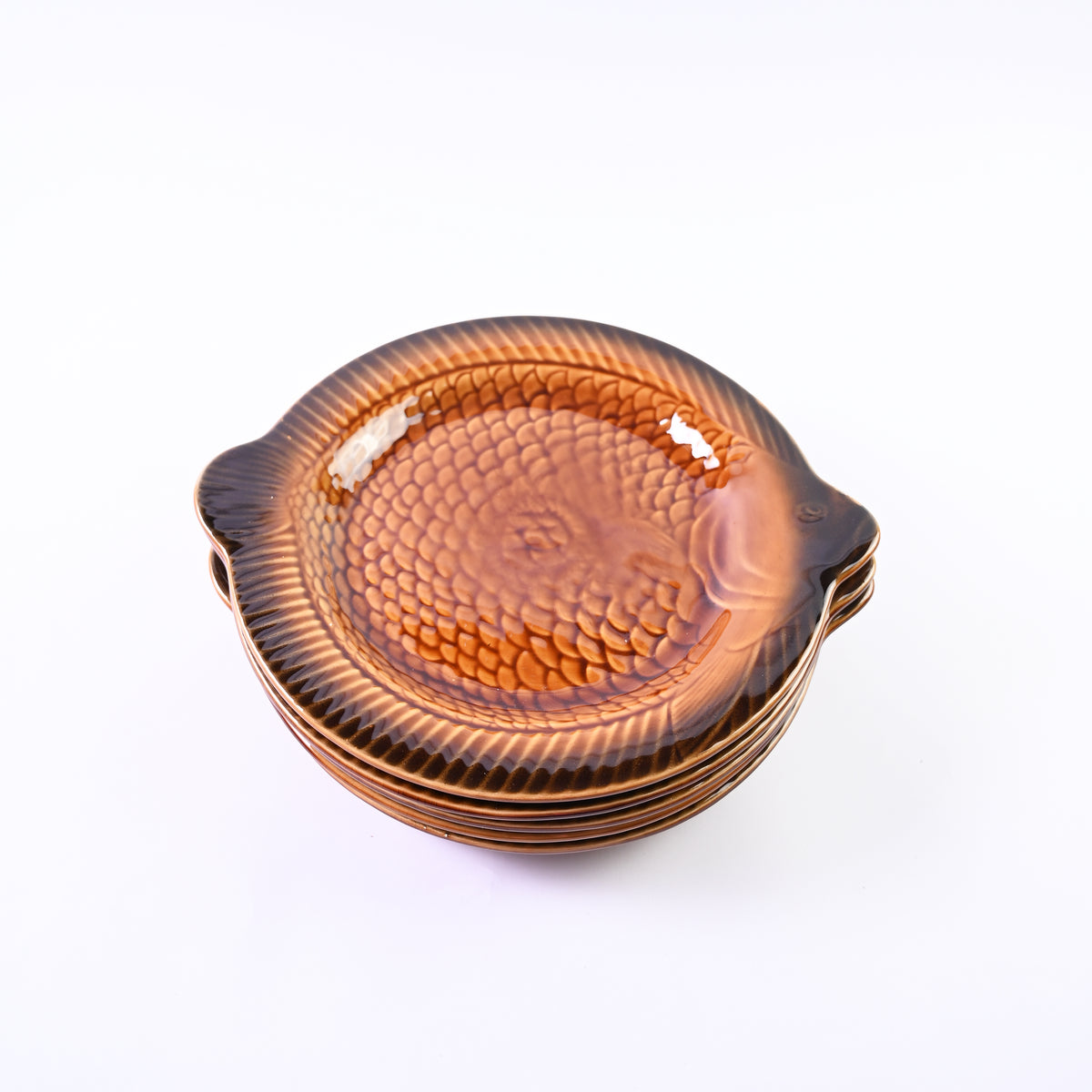 Set of 6 Brown Fish Plates