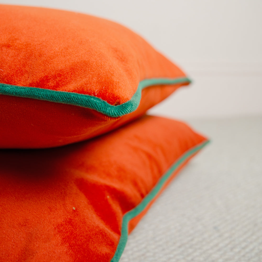 Luxurious Tangerine Velvet Cushions