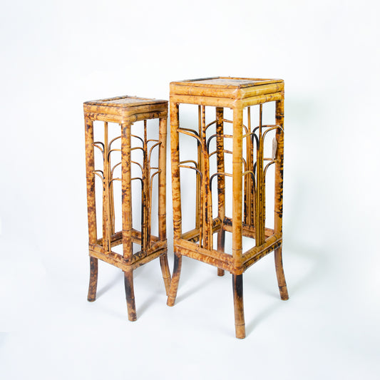 Beautifully crafted pair of Square Tiger Bamboo Plant Stands