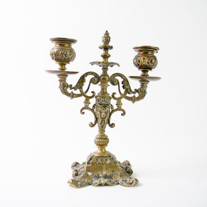 Pair of French Bronze Ornate Candelabras