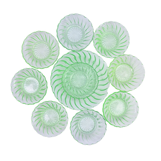 Set of 9 Uranium Dessert Bowls
