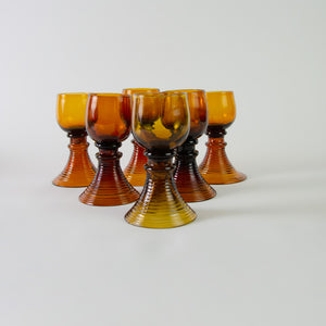 Set of German Roemer Beehive Amber Wine Glasses