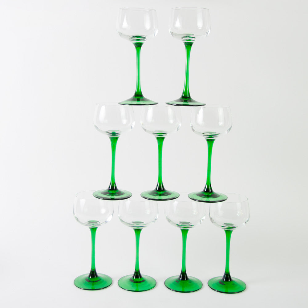 Set of Emerald Green Luminarc Hock Wine Glasses